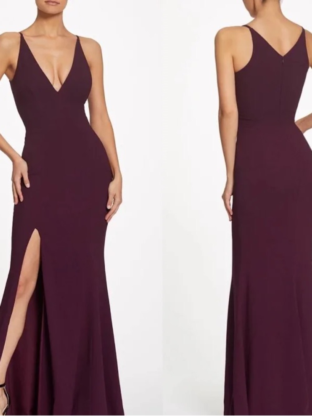 Dress the Population Plum V-Neck Maxi Dress with Front Slit